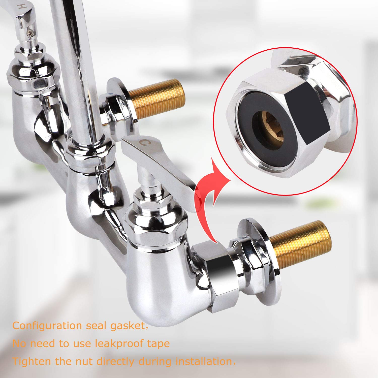 Kwode Commercial Faucet 8 Inch Center Wall Mount Kitchen Sink Faucet With 12'' Swivel Spout 2-Handle For Home Restaurant Backspl